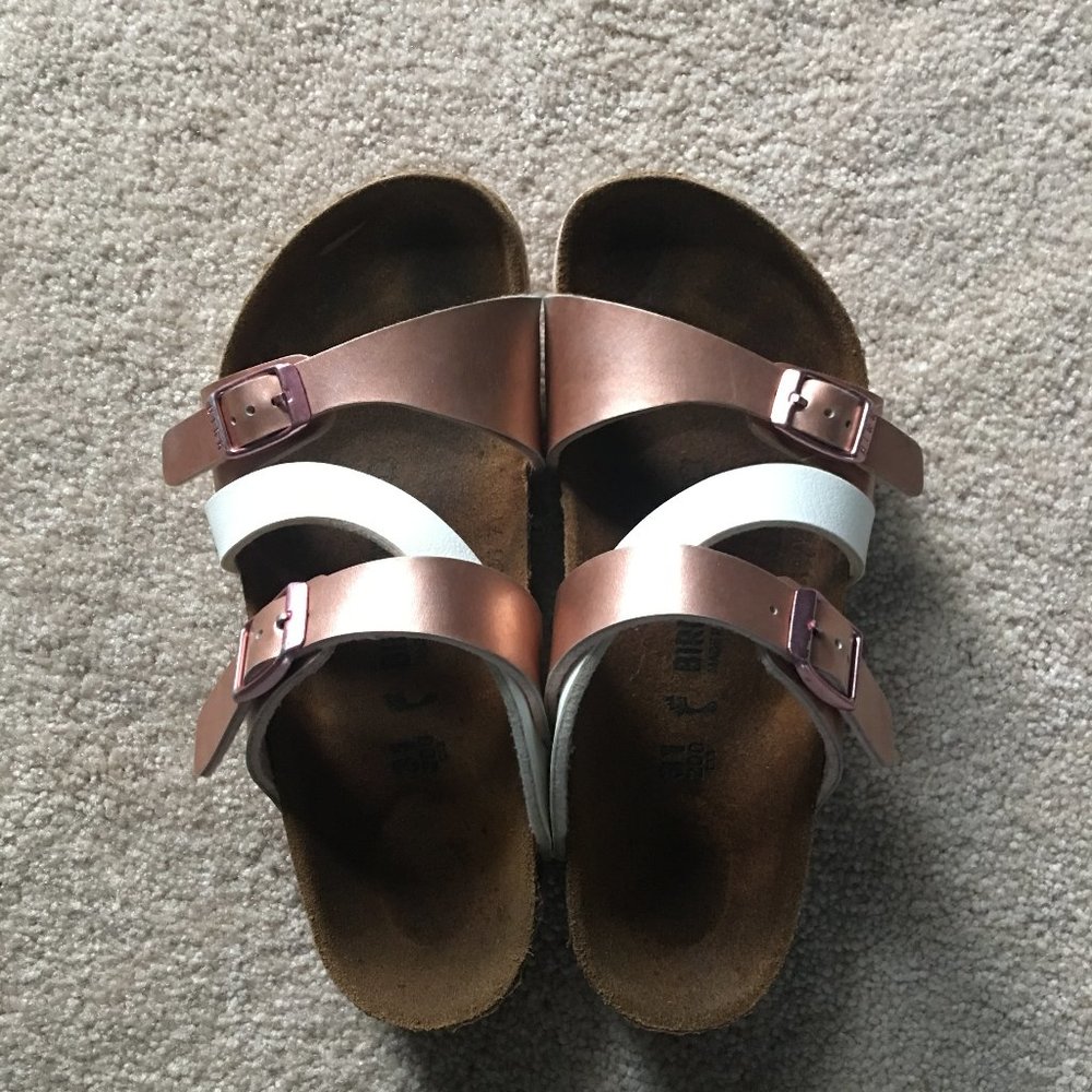 Girls white and rose gold Birkenstocks